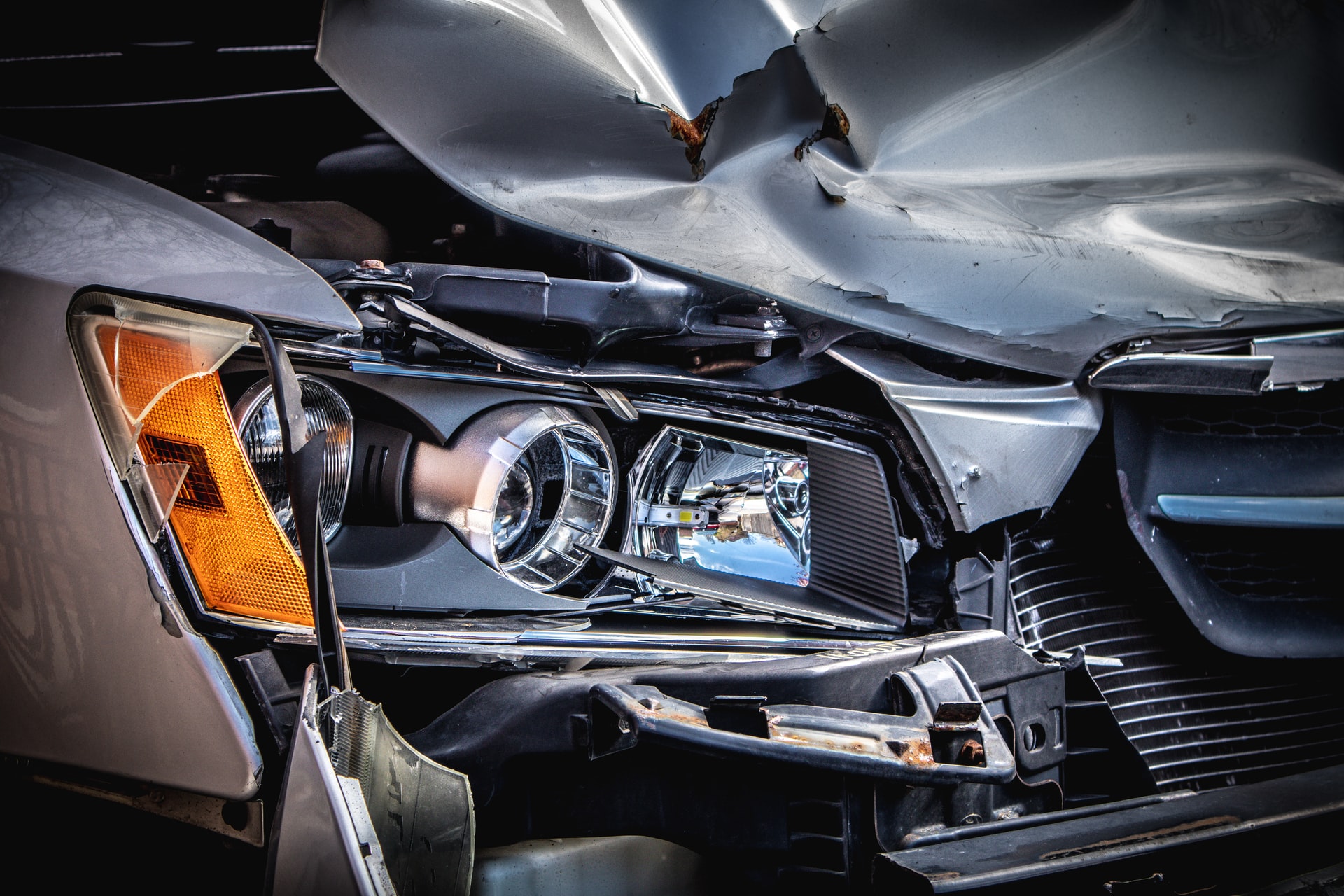 Damaged front portion of a car