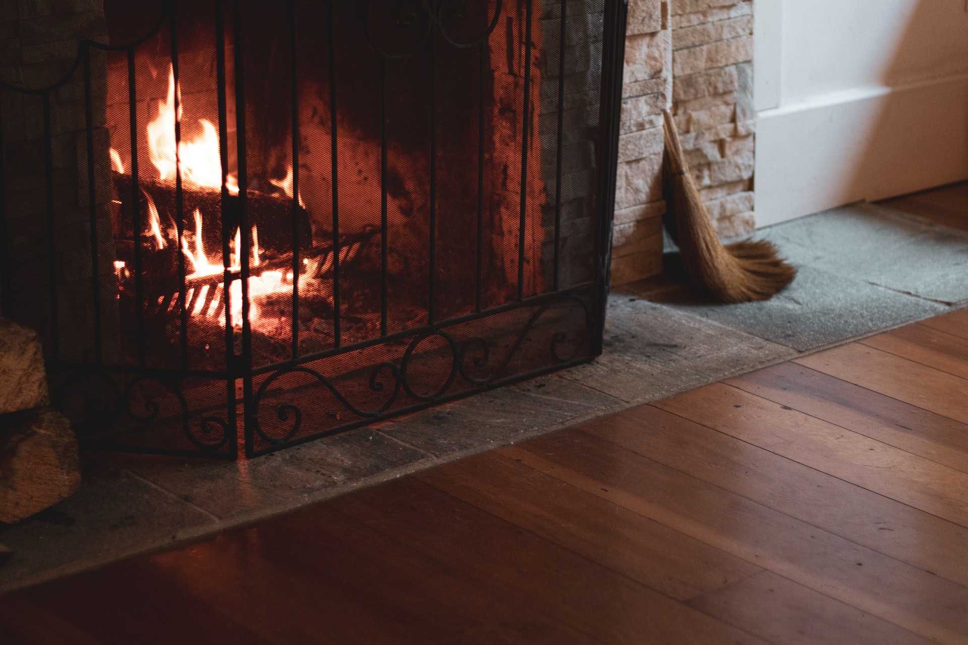 Fireplace with a burning fire